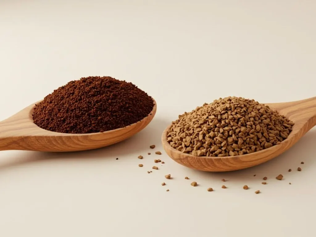 Comparación visual entre café en polvo y café instantáneo