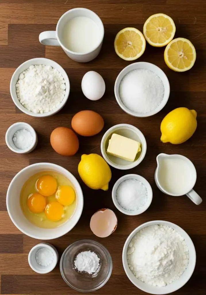 Ingredientes medidos para pastel de limón sobre una mesa