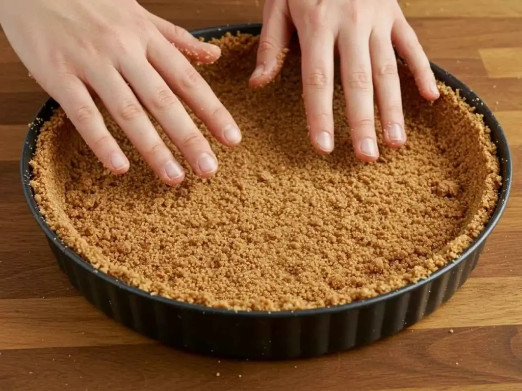 Preparando la base de galleta para el pay de fresa casero