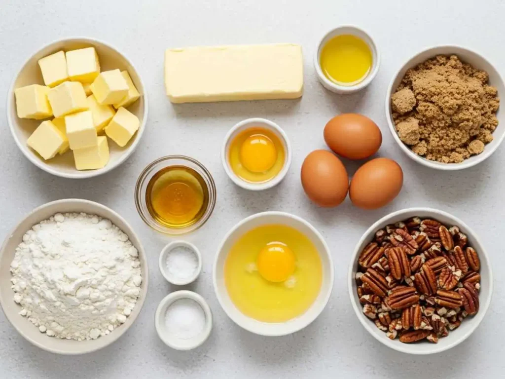 Todos los ingredientes necesarios para hacer pay de nuez casero.