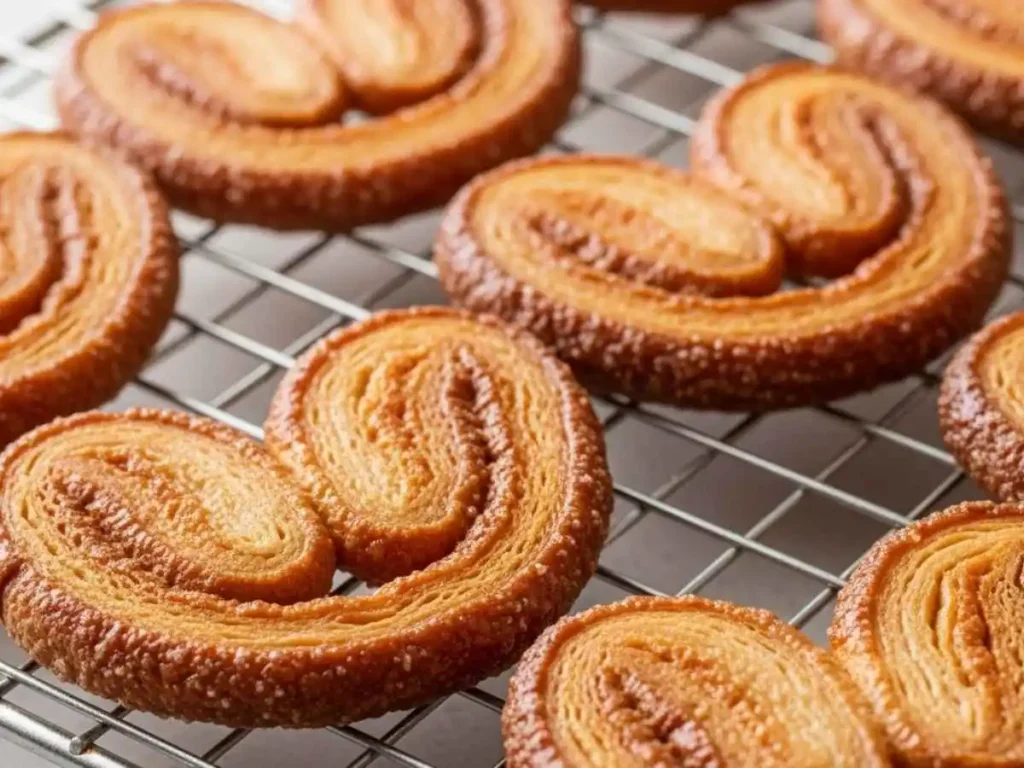 Orejas de pan recién horneadas con un dorado perfecto en una rejilla de enfriamiento.
