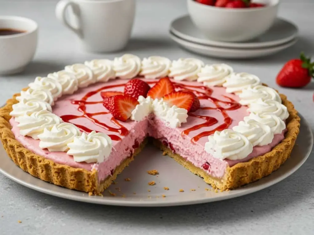 Pay de fresa casero delicioso presentado por Mariana Postres